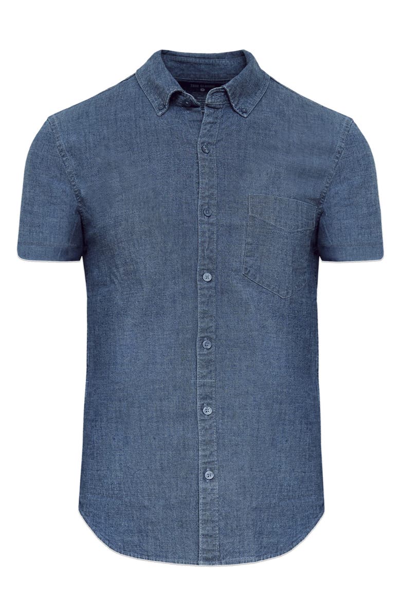 True Classic Short Sleeve Stretch Chambray Shirt, Main, color, Medium Indigo Wash