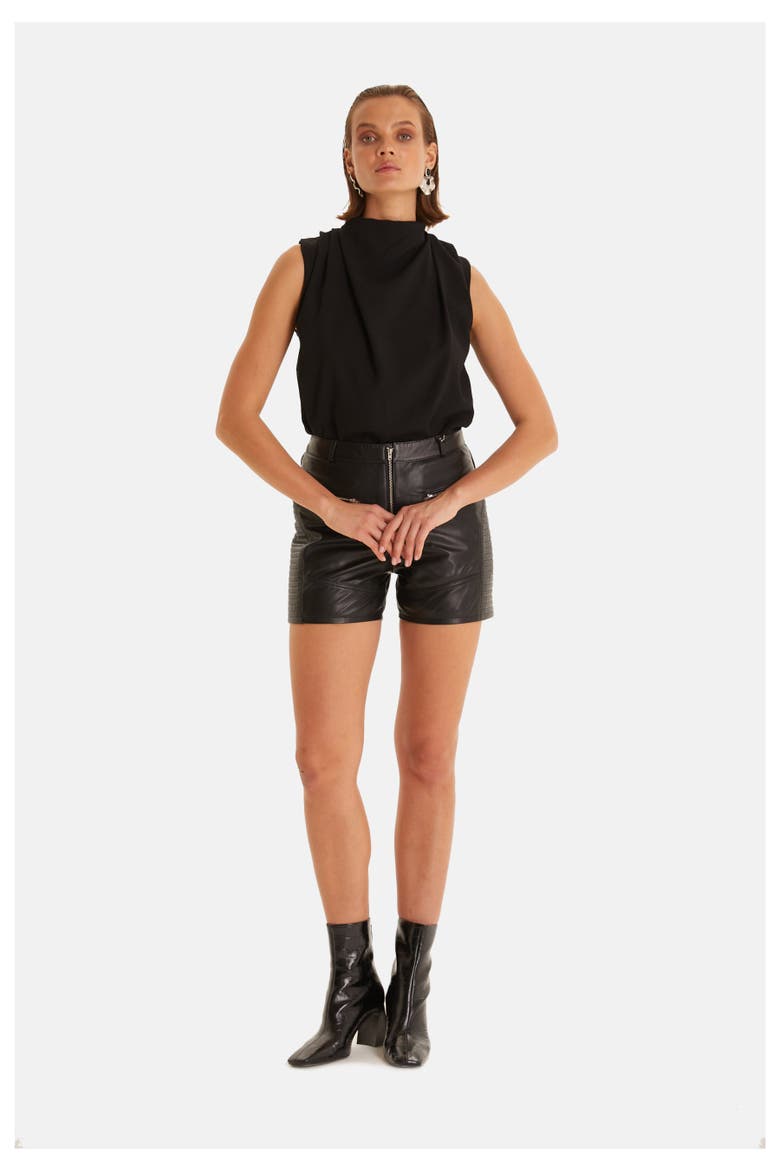 Leather Fashion Short, Alternate, color, Black
