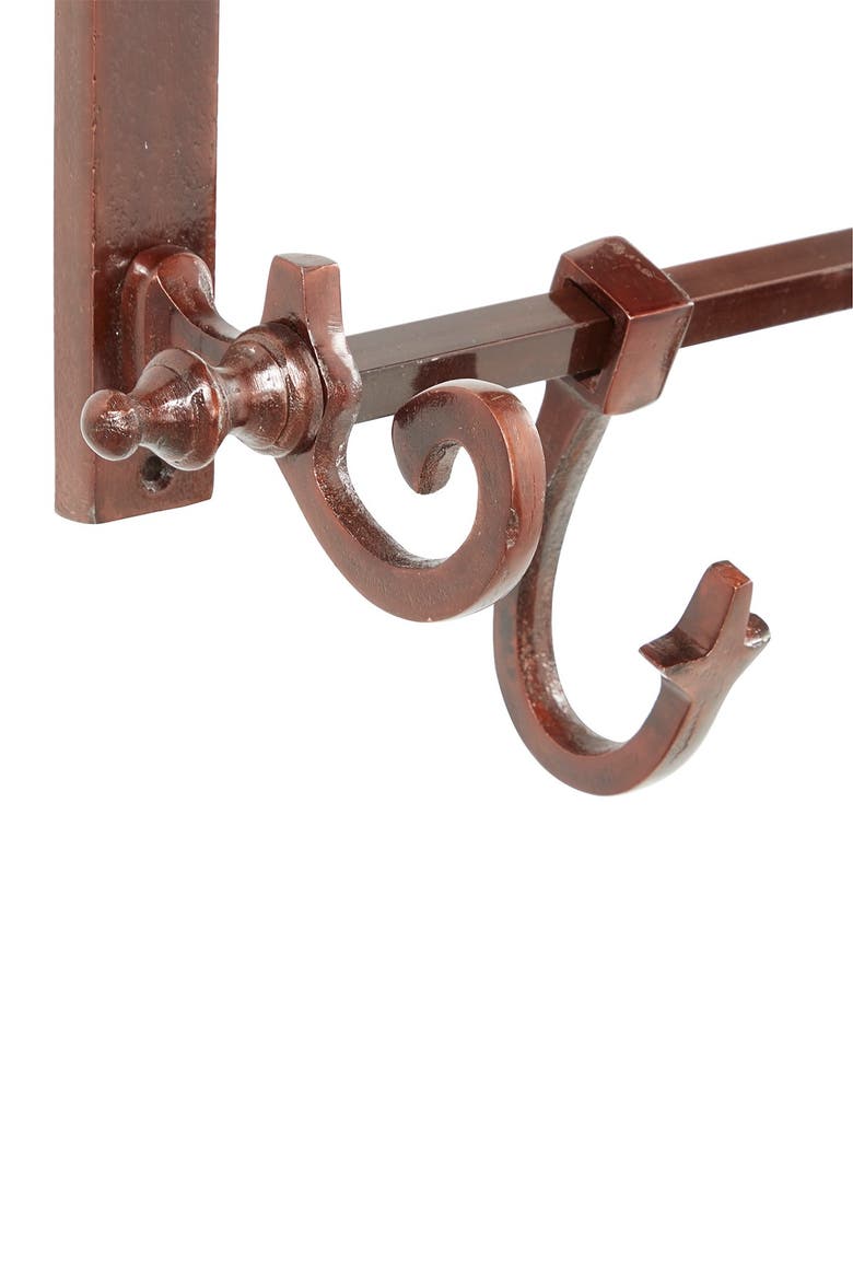 Copper Bathroom Wall Rack with Hooks & Mirror, Alternate, color, BROWN