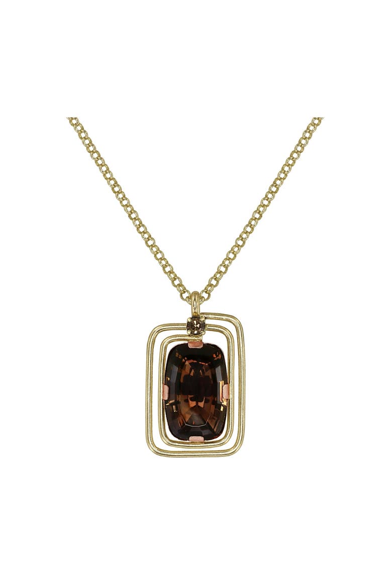 To The Max Cushion-Cut Crystal Pendant Necklace, Main, color, Brown / Shiny Brass