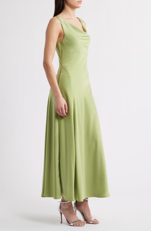 Wayf Tala Cowl Neck Satin Gown In Olive