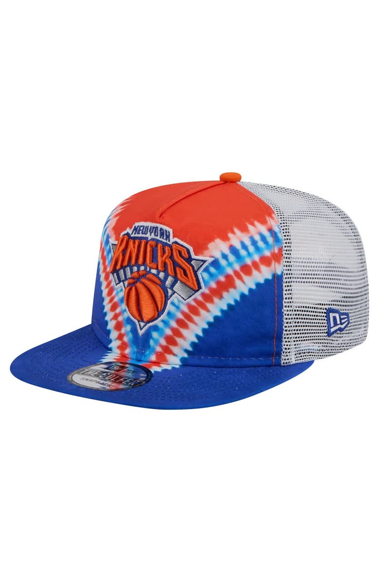 New Era Men's New Era Blue/Orange New York Knicks Throwback Dye Golfer Snapback Hat, Main, color, Blue