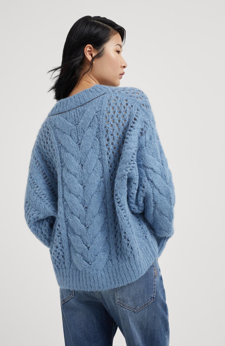 Brunello Cucinelli Alpaca and wool cable & net sweater with monili, Alternate, color, 