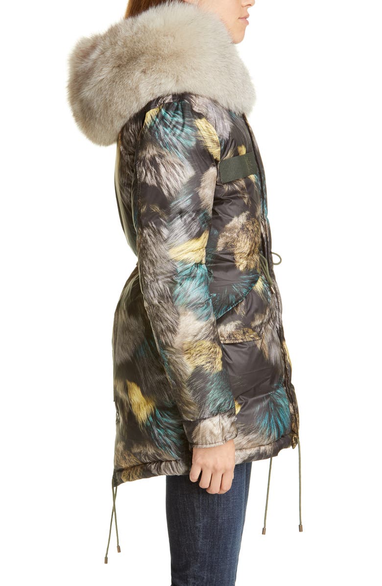 Mr & Mrs Italy Fur Print Down Puffer Coat with Removable Genuine Fox Fur Trim, Alternate, color, 