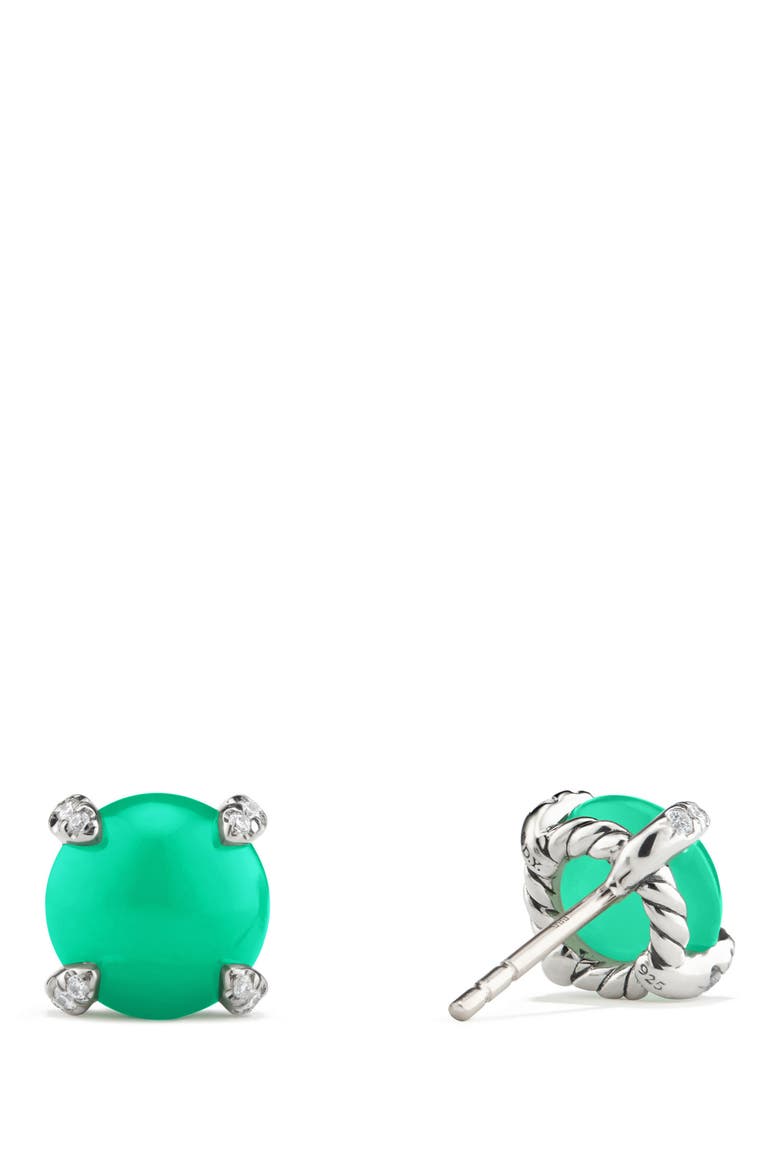 Chatelaine® Stud Earrings with Gemstone & Diamond, Alternate, color, SILVER/ DIAMOND/ CHRYSOPRASE