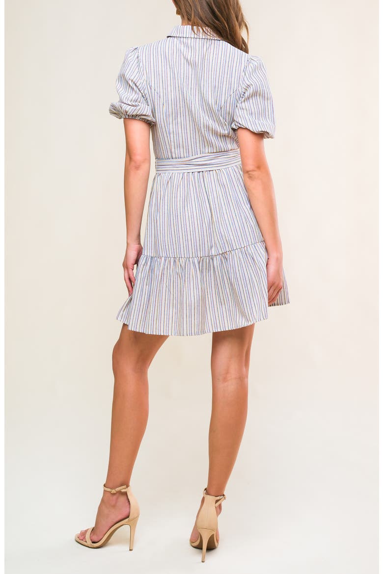 Stripe Puff Sleeve Fit & Flare Shirtdress, Alternate, color, WHITE/ BLUE/ BROWN