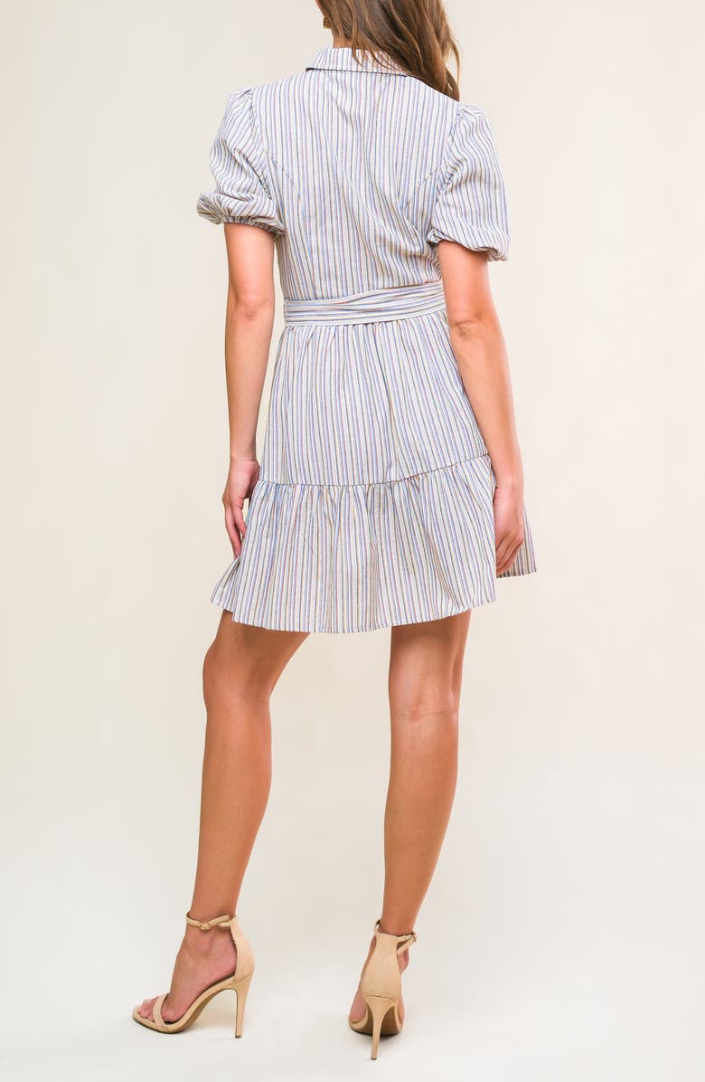 FLYING TOMATO Stripe Puff Sleeve Fit & Flare Shirtdress, Alternate, color, White/ Blue/ Brown