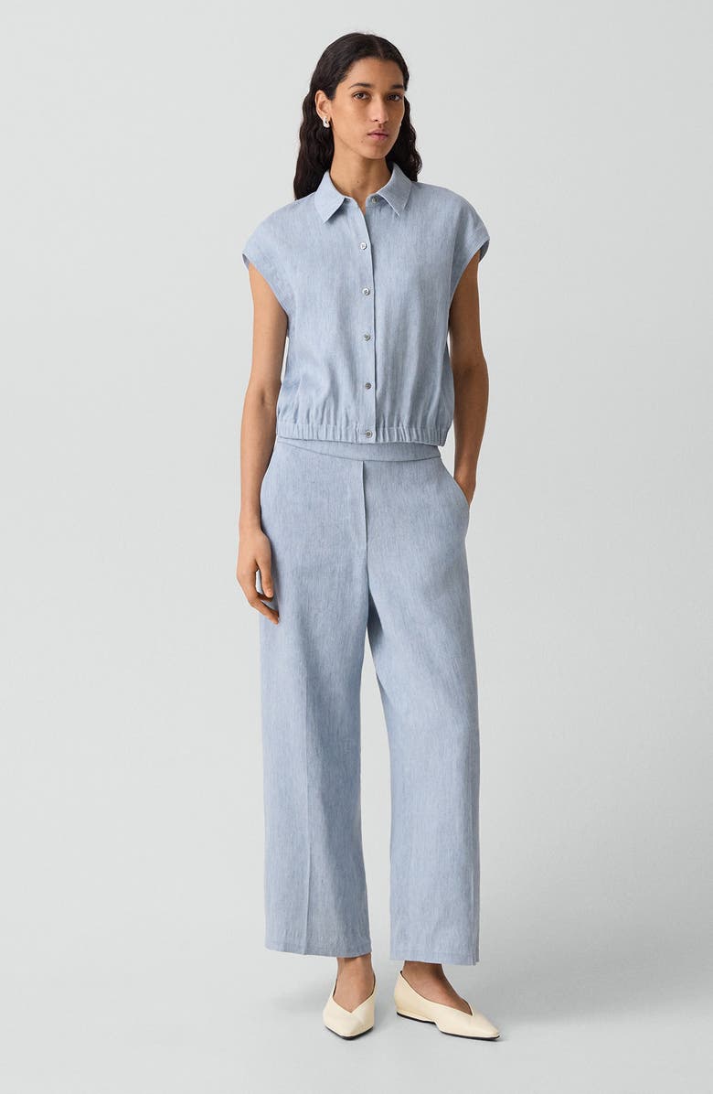 Theory Dolman Sleeve Crop Linen Blend Chambray Button-Up Shirt, Alternate, color, Sky Blue