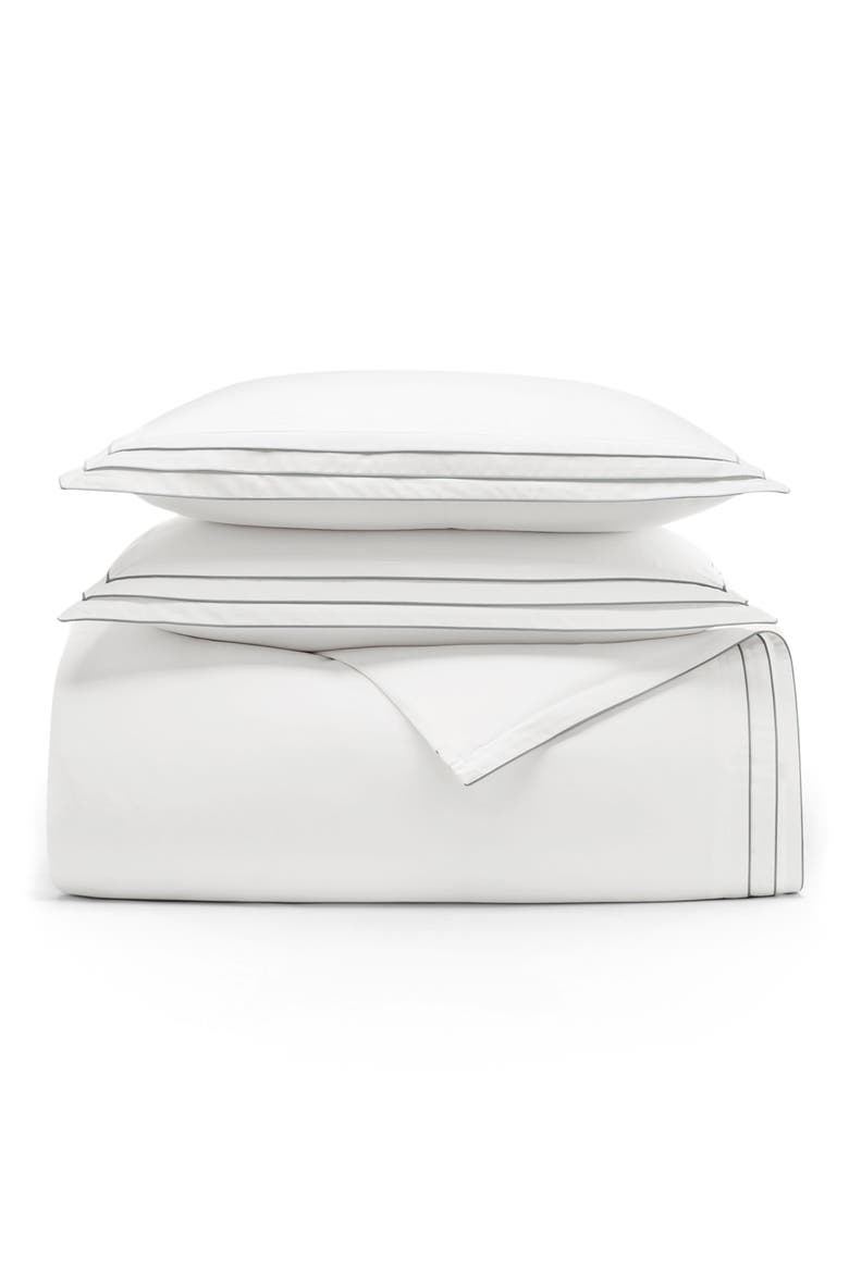Signature Triple Pleat Duvet Cover & Sham Set, Main, color, WHITE/ SHORE