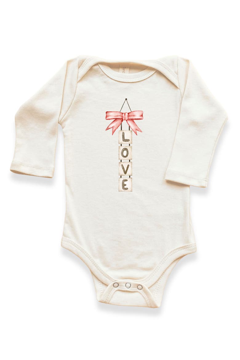 Love Blocks Bow Organic Baby Bodysuit Long Sleeve, Main, color, Natural