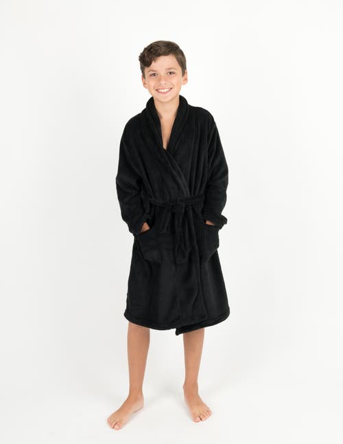 Leveret Kids Fleece Robe, Shawl Collar, Solid Colors In Black