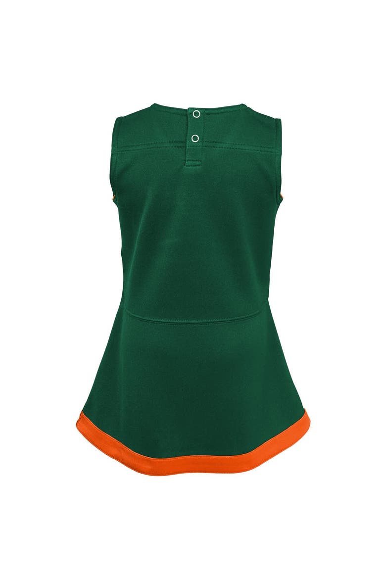 Girls Preschool Green Miami Hurricanes Two-Piece Cheer Captain Jumper Dress & Bloomers Set, Alternate, color, Green