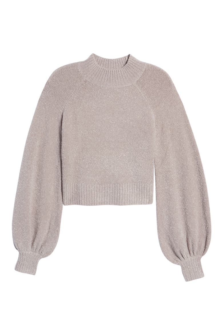 Mock Neck Balloon Sleeve Crop Sweater, Alternate, color, WARM GREY