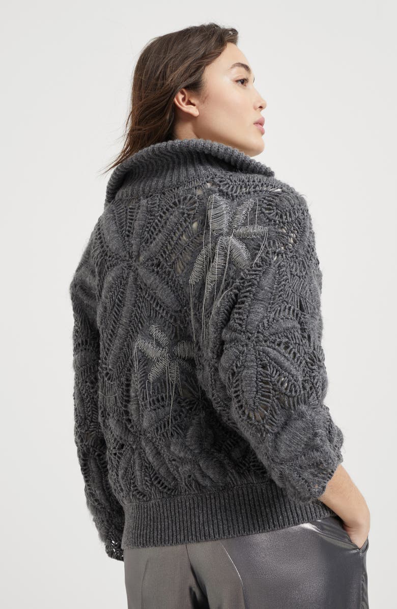 Brunello Cucinelli Handmade Flower Crochet OPERA sweater in cashmere Feather yarn, Alternate, color, 