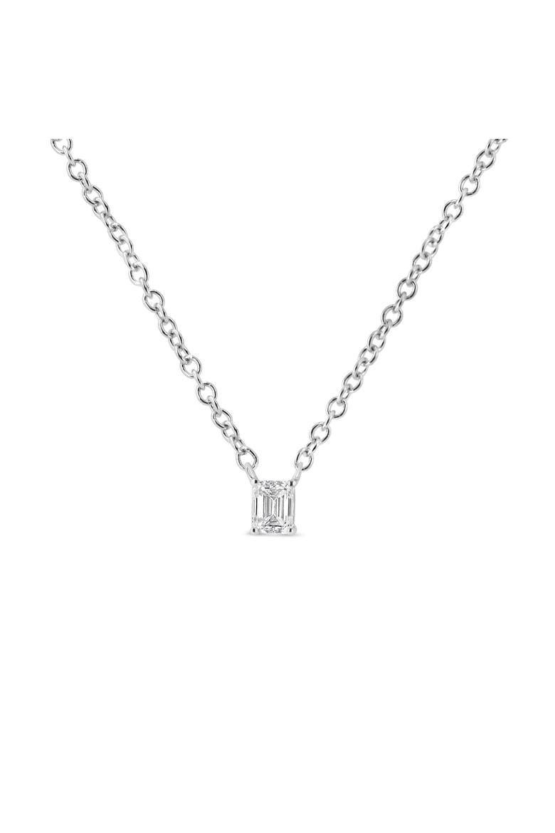 14K White Gold 1/5 Cttw Emerald Shape Solitaire Diamond 18" Pendant Necklace, Main, color, White Gold