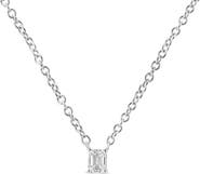 Haus of Brilliance 14K White Gold 1/5 Cttw Emerald Shape Solitaire Diamond 18" Pendant Necklace