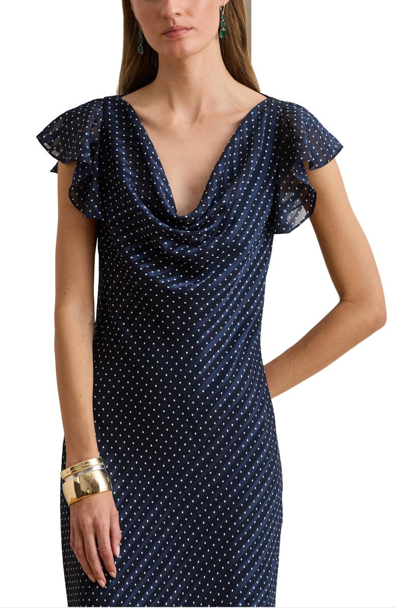Lauren Ralph Lauren Lusita Burnout Cowl Neck Gown, Alternate, color, Navy Blue/ White