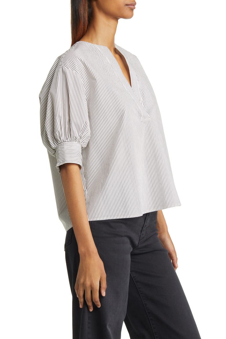 Stripe Split Neck Organic Cotton Popover Top, Alternate, color, BONE MULTI