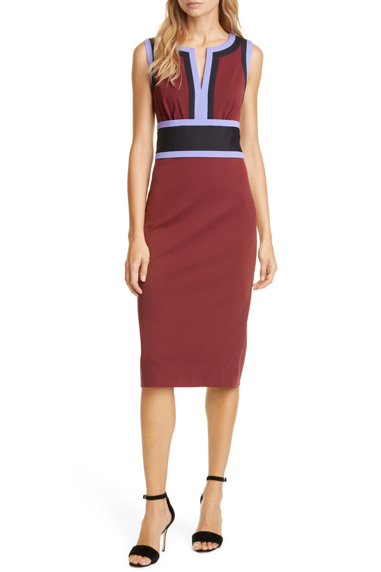 Maribel Colorblock Sleeveless Sheath Dress, Main, color, MERLOT/ BLACK/ JACARANDA