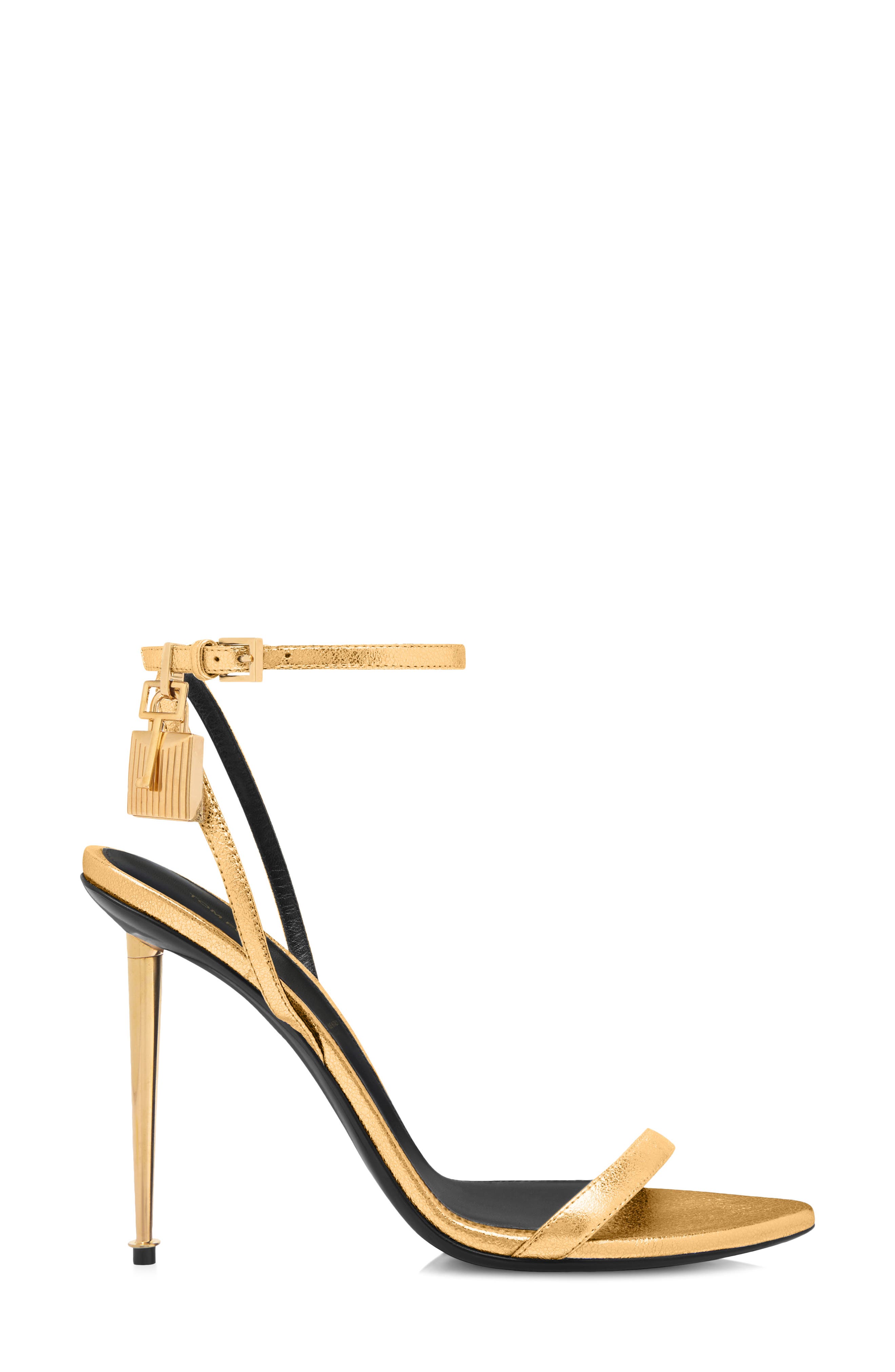 Padlock Naked Metallic Pointy Toe Sandal, Alternate, color, GOLD