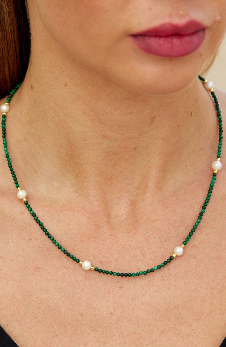 SAVVY CIE JEWELS Malachite & Cultured Pearl Beaded Necklace, Alternate, color, 