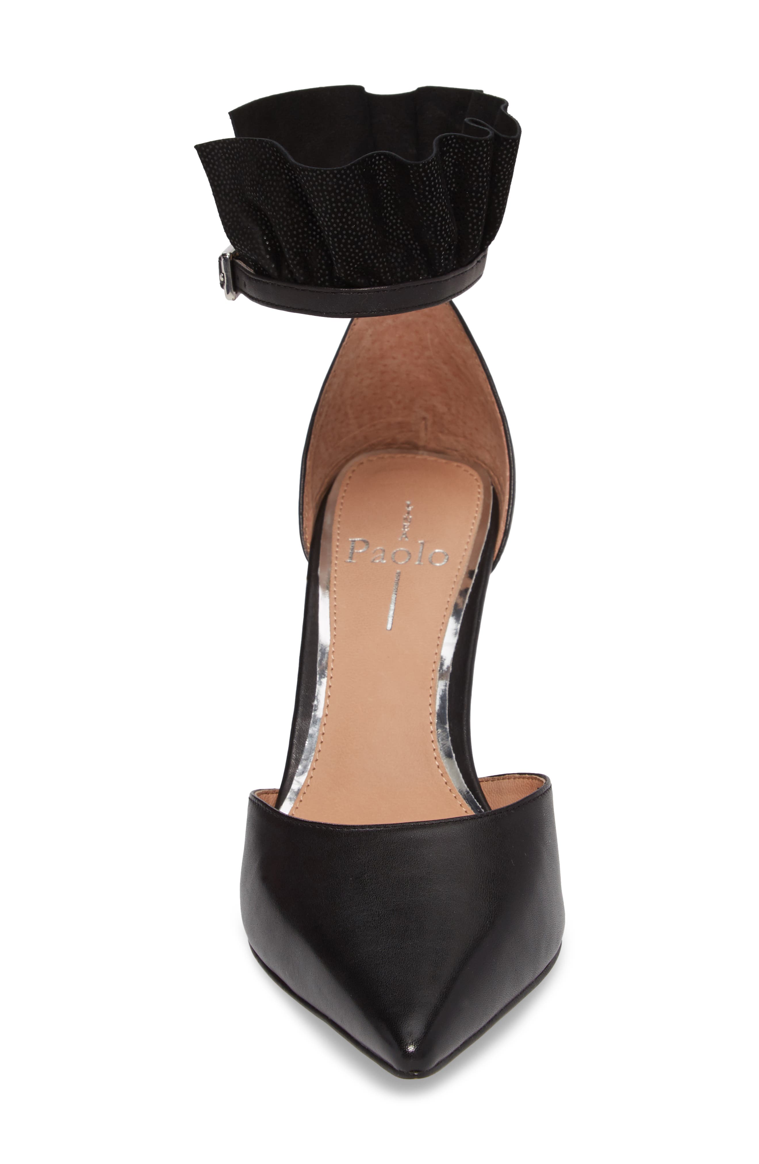 Pammy Ruffled Pointy Toe Pump, Alternate, color, BLACK LEATHER