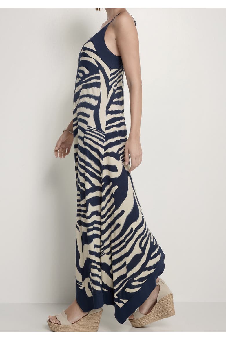 Color Block Trim Print Dress, Alternate, color, Ivory Navy