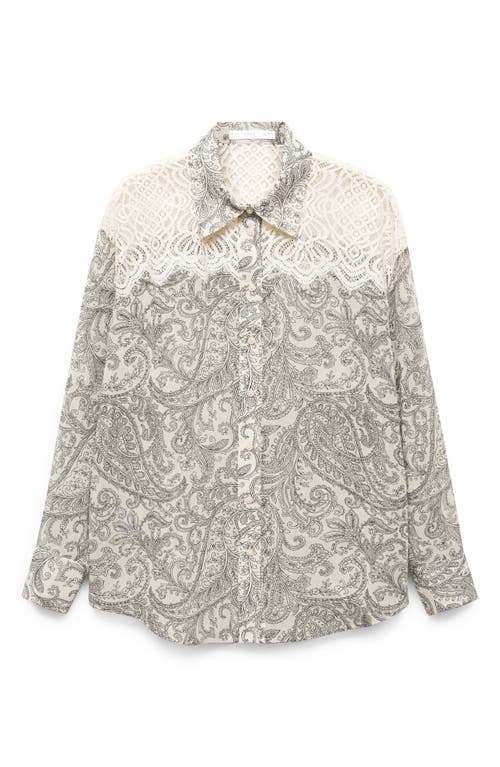 Mango Paisley Print Lace Inset Button-up Shirt In Multi