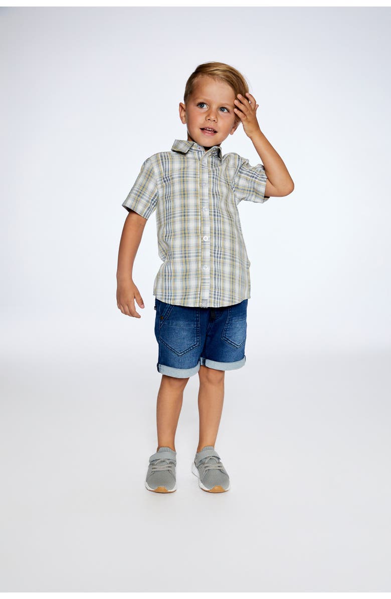 Deux par Deux Baby Boy's Plaid Short Sleeve Shirt Blue Green, Alternate, color, 