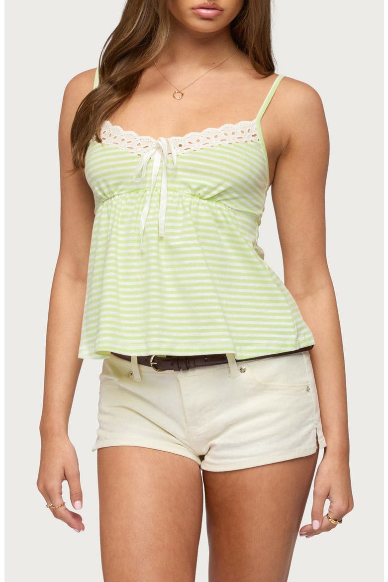 Cindee Contrast Stripe Babydoll Top, Main, color, WHITE-AND-GREEN