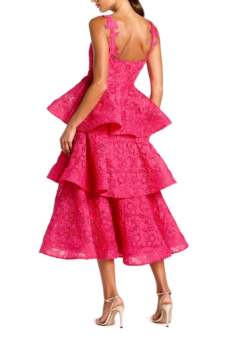Sleeveless Embroidered Lace Ruffle Midi Dress, Alternate, color, Hot Pink