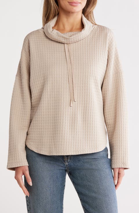 Funnel Neck Waffle Knit Pullover