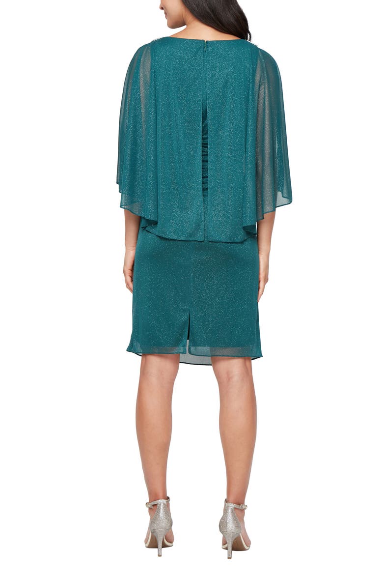 Glitter Chiffon Capelet Cocktail Dress, Alternate, color, PINE