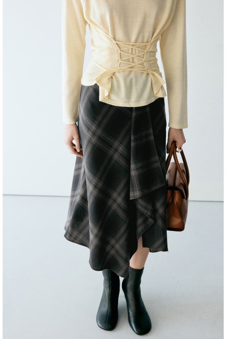 Asymmetric Check Print Midi Skirt, Alternate, color, DARK HEATHER GREY
