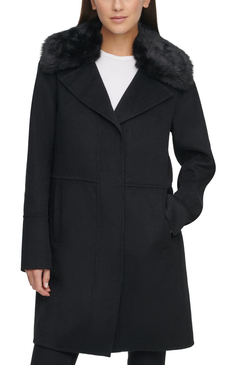 Kenneth Cole New York Wool Blend Coat with Removable Faux Fur Collar, Main, color, 