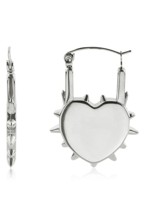 Spiked Heart Huggie Hoop Earrings