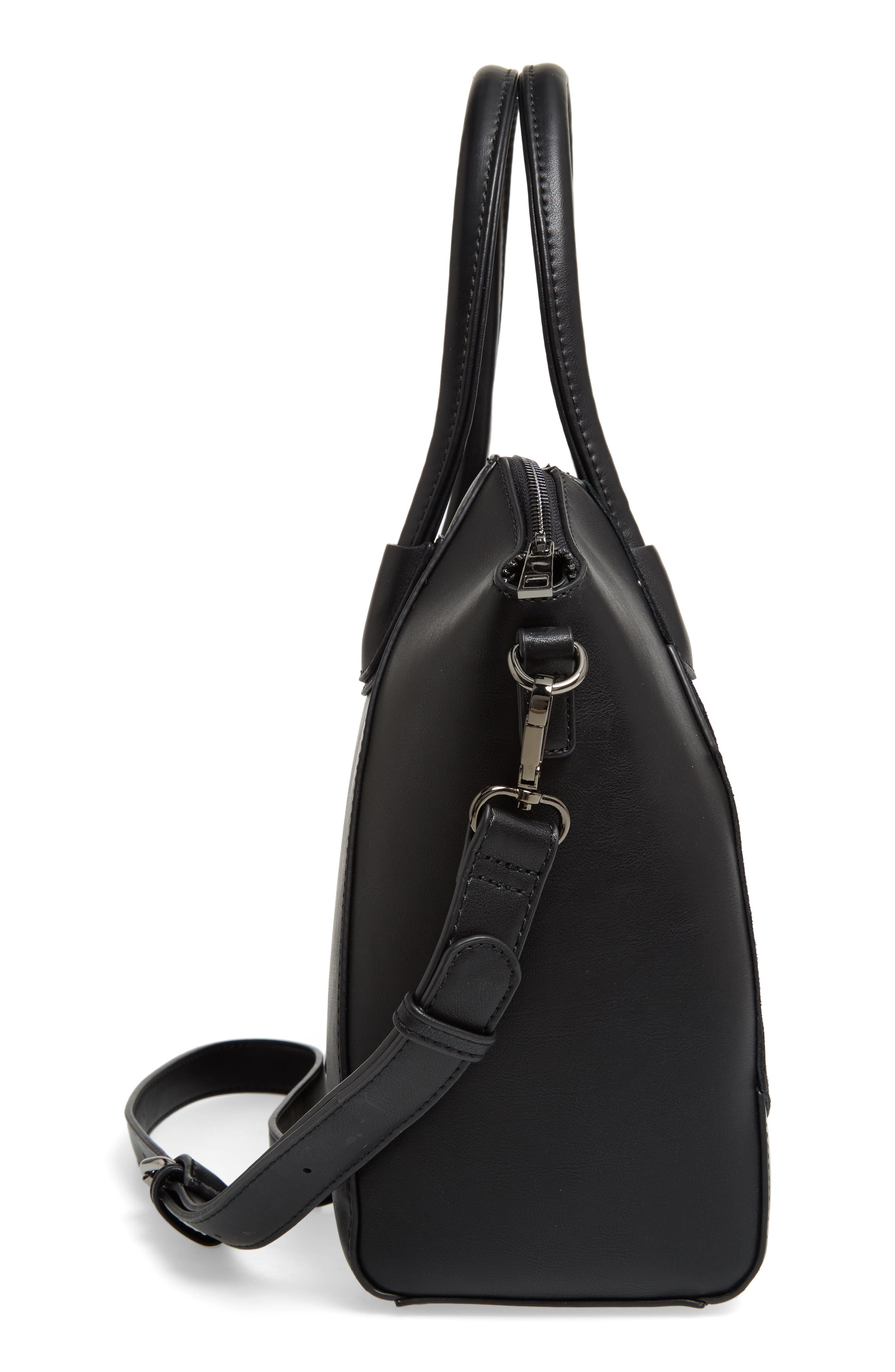 Rosamund Faux Leather and Genuine Suede Satchel, Alternate, color, BLACK