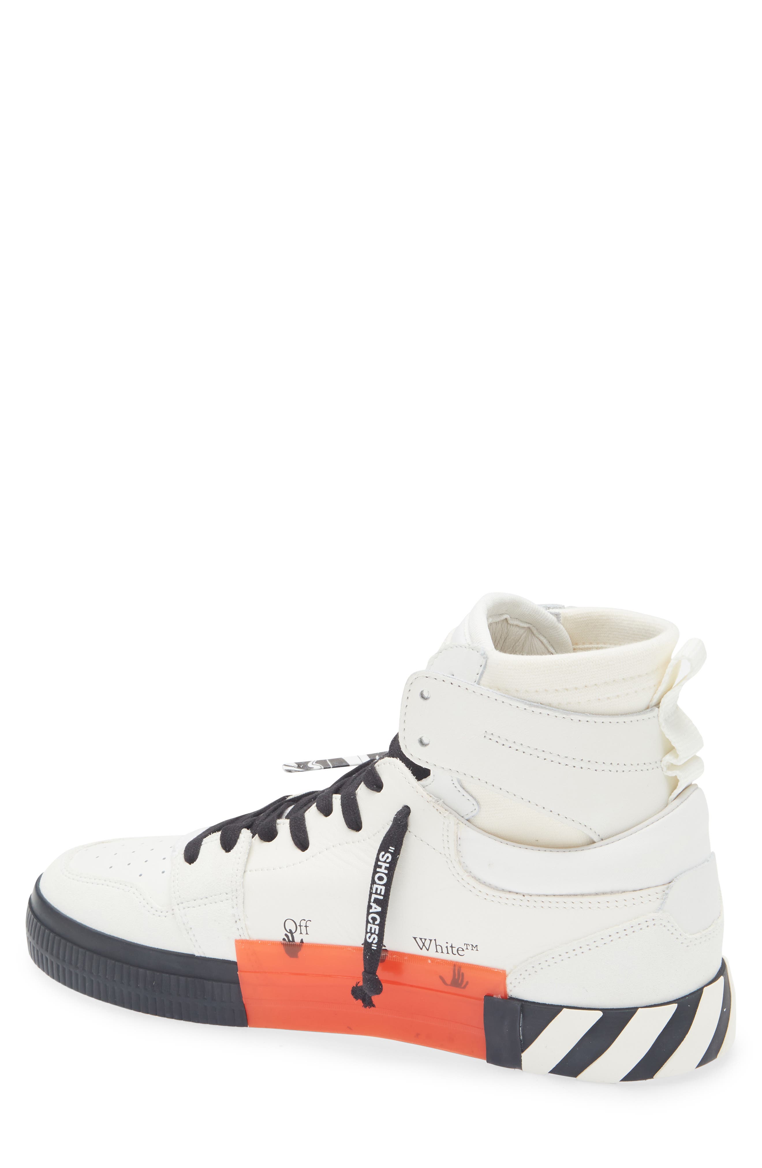 Off-White High Top Vulcanized Leather Sneaker, Alternate, color, White Black
