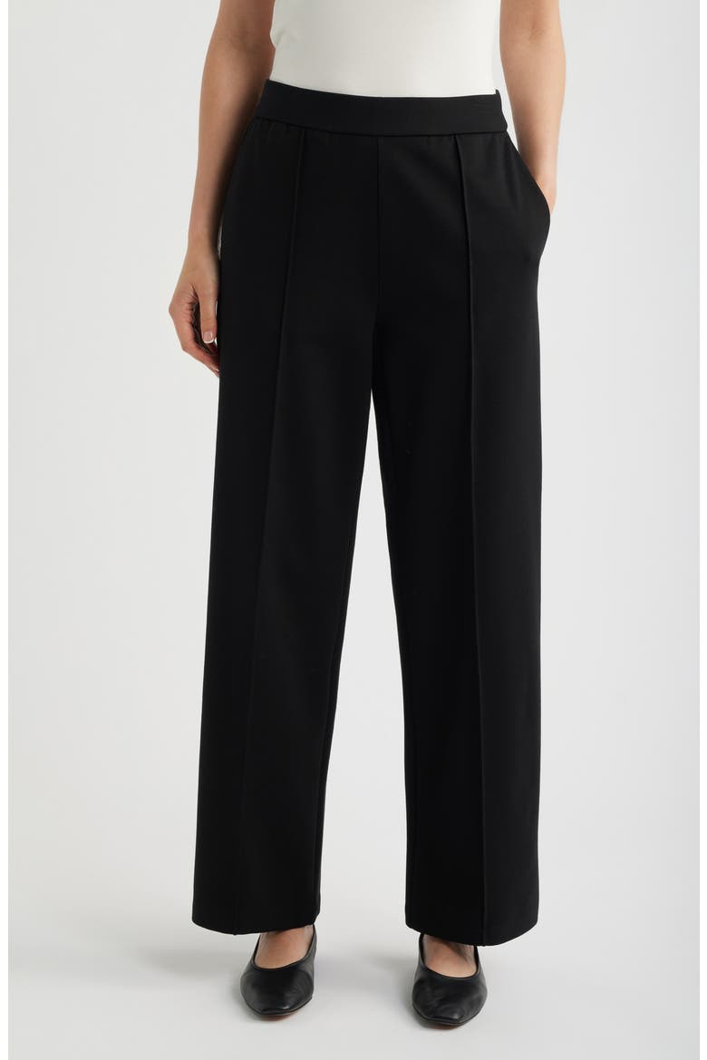 Pintuck High Waist Wide Leg Pants, Main, color, BLACK