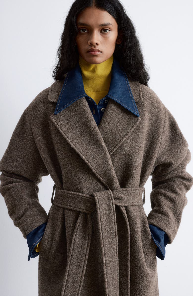 & Other Stories Belted Wool Wrap Coat, Alternate, color, Mole Dark