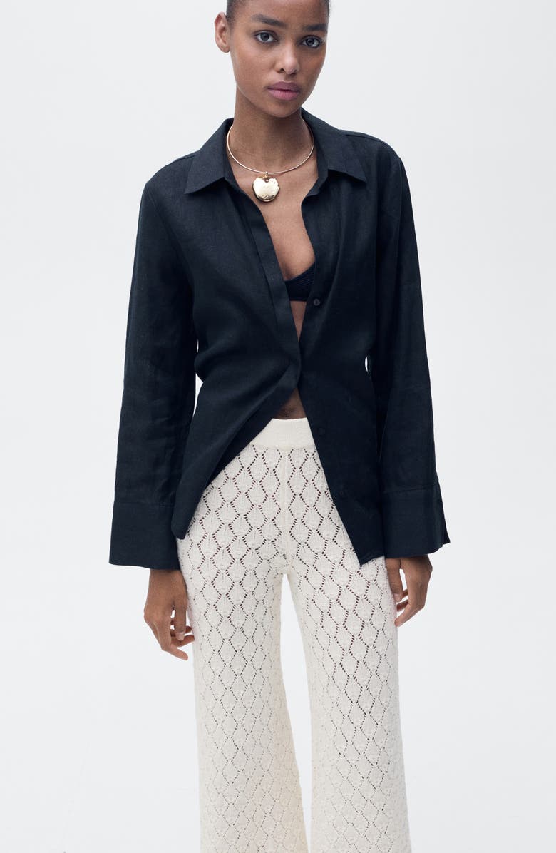 MANGO Openwork Knit Pull-On Straight Leg Pants, Alternate, color, 