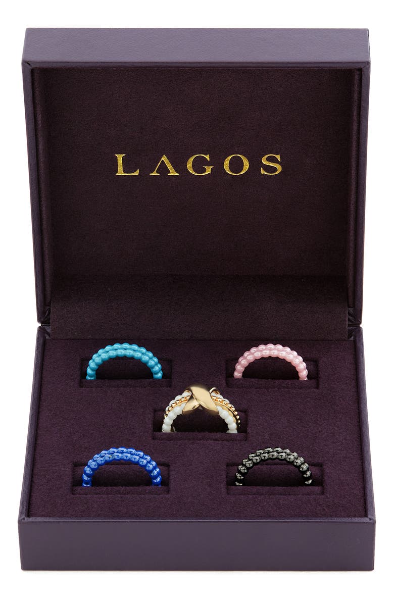 LAGOS Meridian 18K Gold & Ceramic X Stacking Ring Set, Alternate, color, Gold/ Black