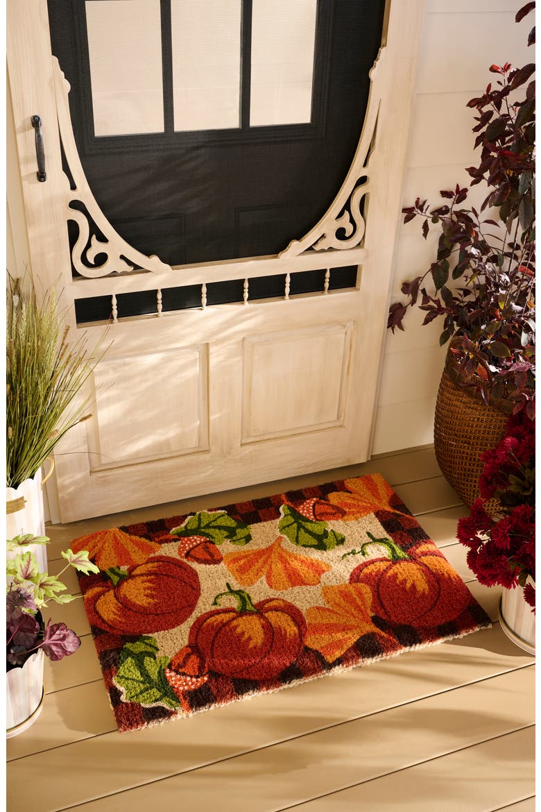 Checked Pumpkin Harvest Doormat, Alternate, color, MULTI