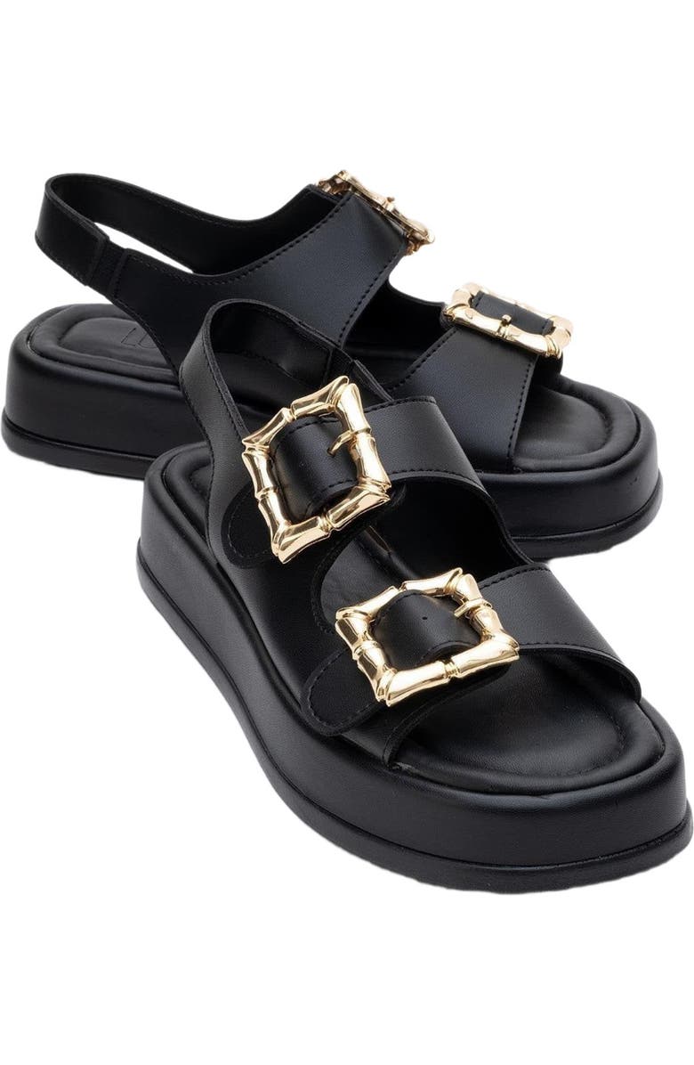 Prologue Shoes Slope Double Strap Sandal, Alternate, color, Black Faux Leather
