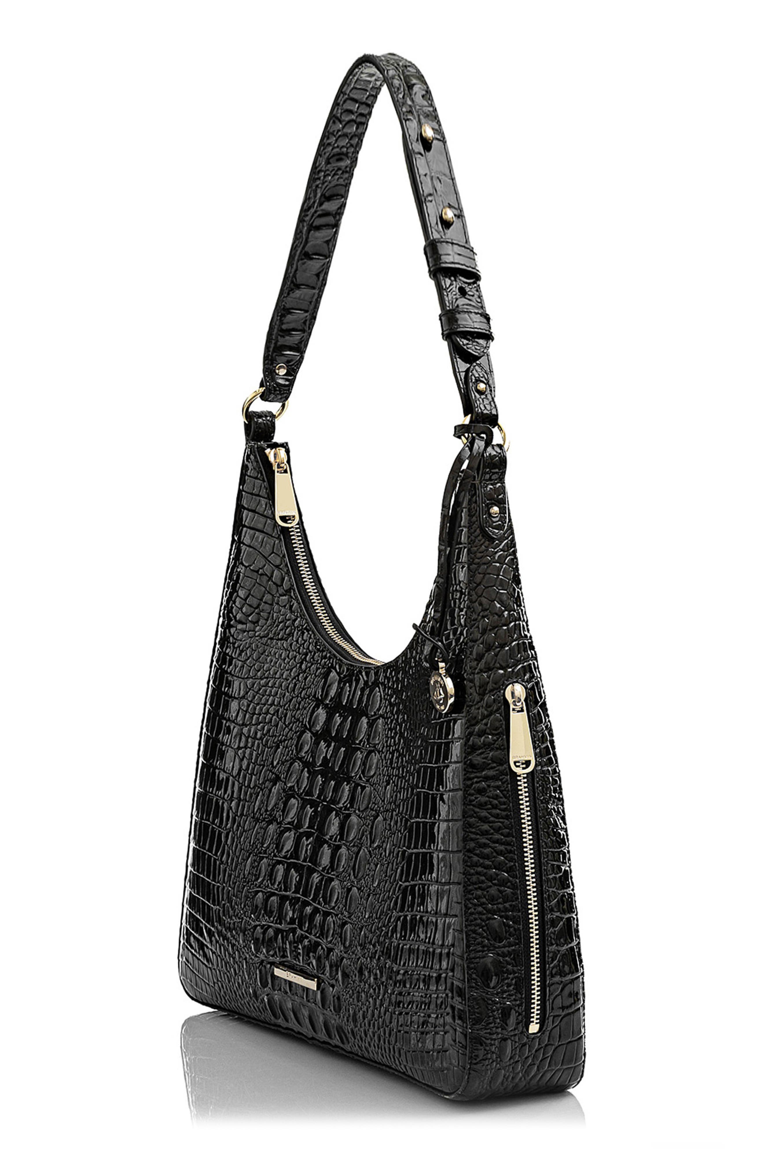 Brahmin Tabitha Croc Embossed Leather Shoulder Bag, Alternate, color, Black Melbourne