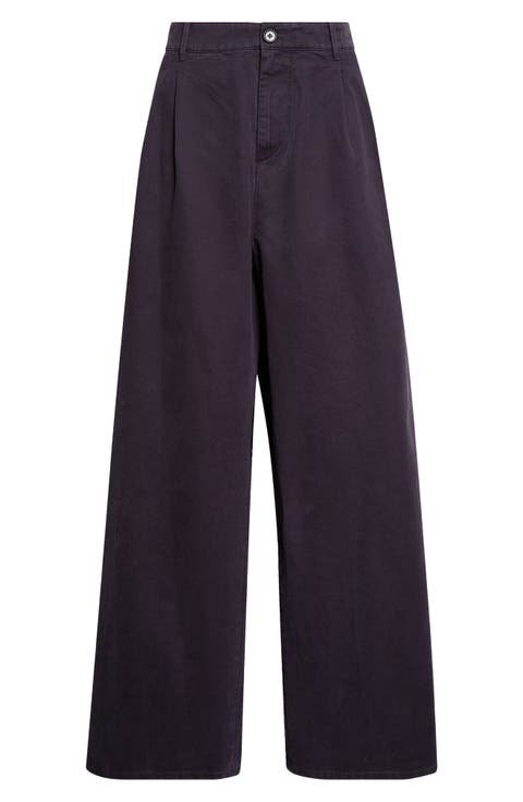 Pleated Cotton Drill Wide Leg Pants