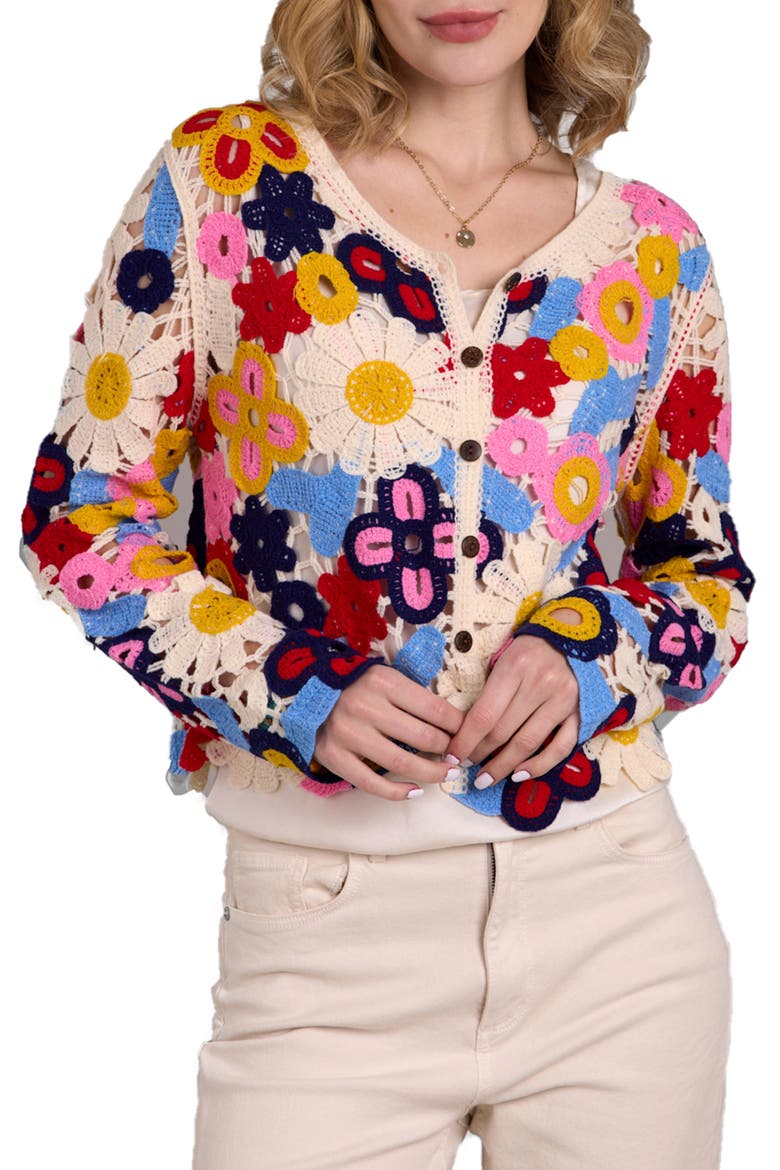 Floral Crochet Cardigan, Main, color, WHITE