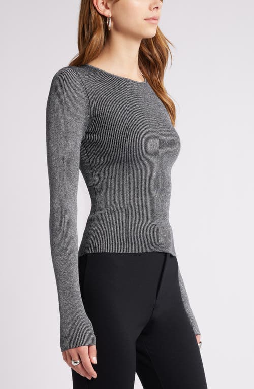 Open Edit Metallic Rib Sweater In Black- Silver