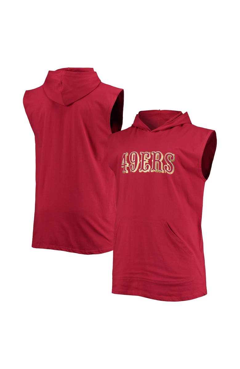 PROFILE Men's Scarlet San Francisco 49ers Big & Tall Muscle Sleeveless Pullover Hoodie, Main, color,