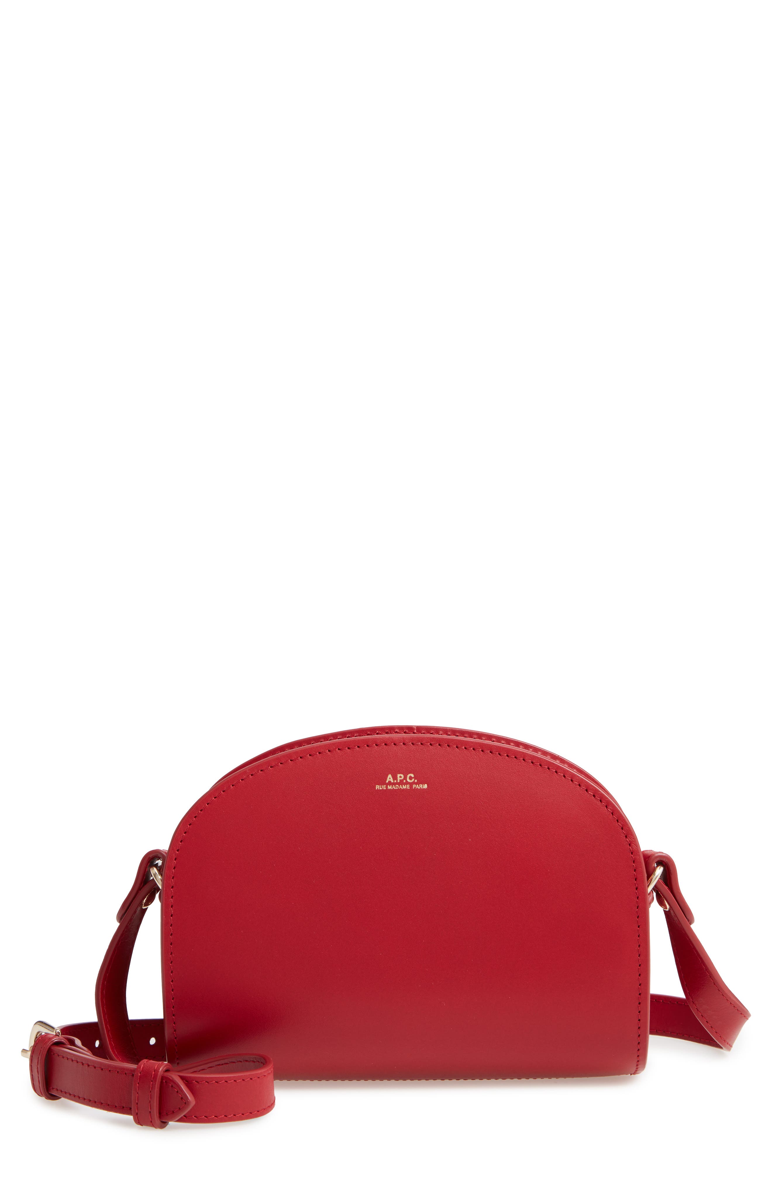 A.P.C. Mini Sac Demi Lune Calfskin Crossbody Bag, Main, color, 